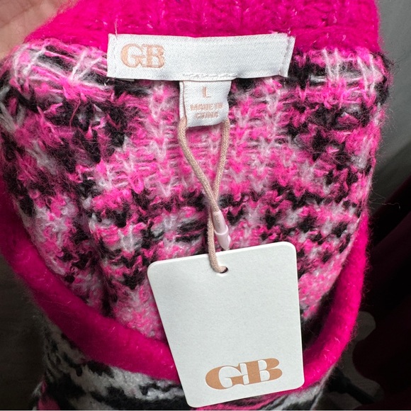 Gianni Bini Hot Pink Fuchsia Black Geometric Sweater Top NWT Large 80s 90s - Picture 5 of 6